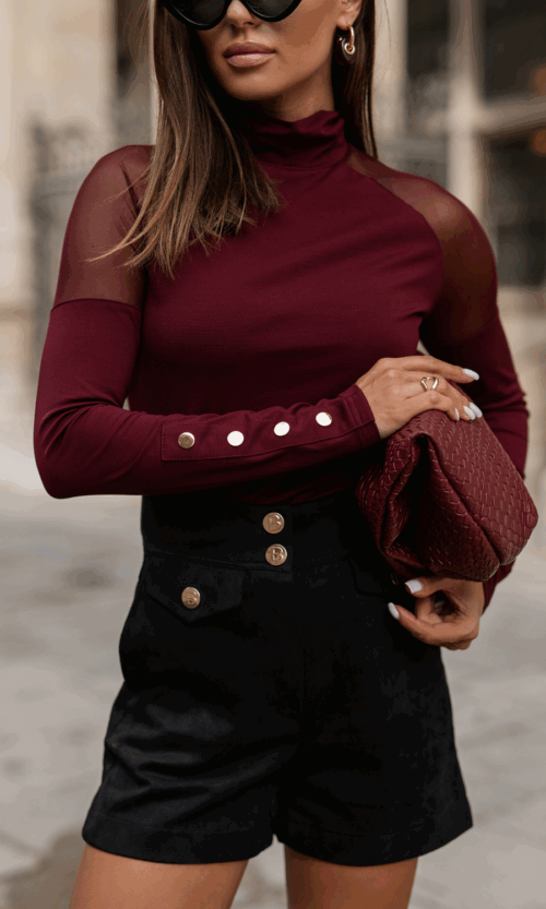 Bluzka/golfik ze złotymi napami Bordo